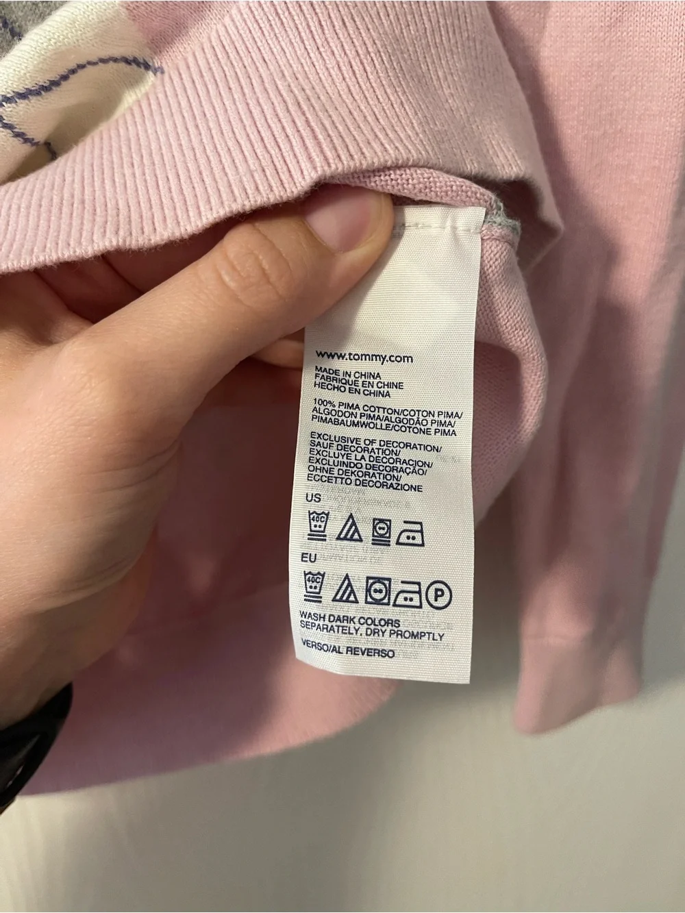 Tommy Hilfiger Pink Argyle V-Neck Sweater